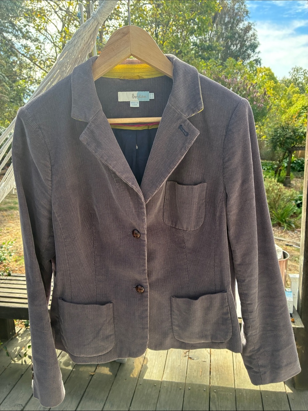 Boden Women's Corduroy Blazer in Charcoal Gray
